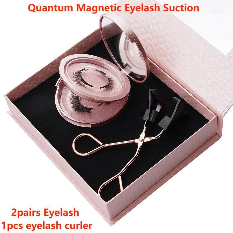 2 Pairs Quantum Magnetic Eyelash Suction Set With Clip Reusable No Glue Required Natural Thick High-end 3D Magnetic Eyelashes