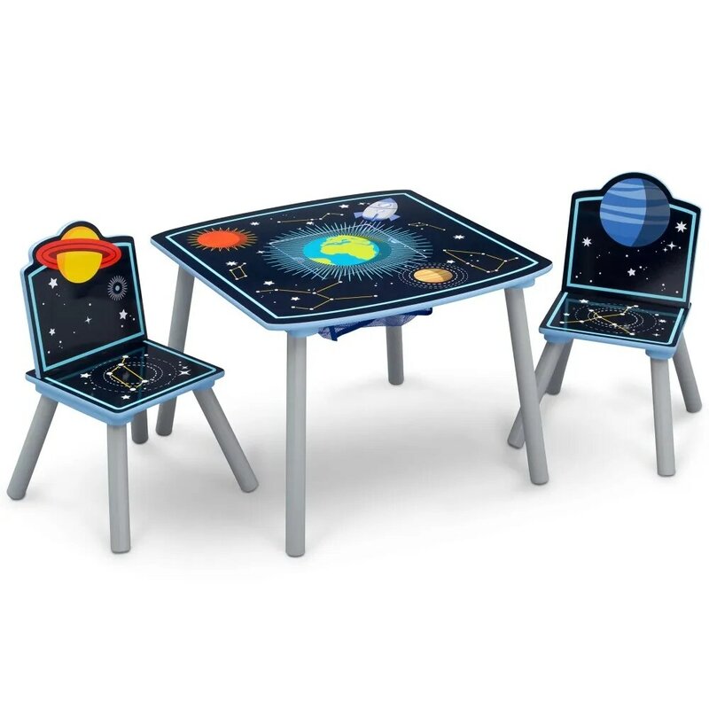 Aventuras Espaciais Infantis, Conjunto de mesa e cadeira de madeira infantil com arrumação