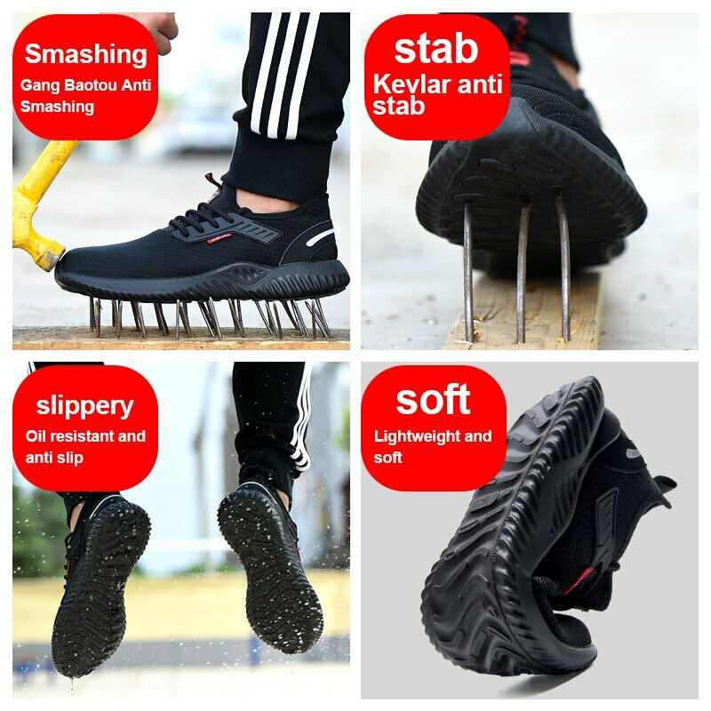 Sapatilhas masculinas em aço Toe, sapatos de segurança, botas à prova de perfurações, calçado de segurança indestrutível, moda