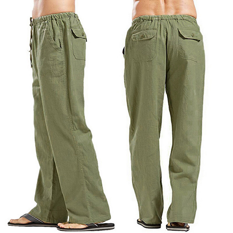 Nuovi pantaloni larghi da uomo in lino larghi pantaloni biancheria Oversize Streetwear pantaloni da Yoga primaverili maschili abbigliamento Casual da uomo pantaloni sportivi