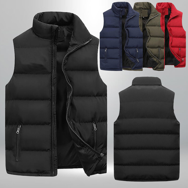 2023 Autumn/Winter Men's Sleeveless Jacket Casual Thickened Cotton Padded Jacket Slim Fit Men's Fashion Clothing Street Coat