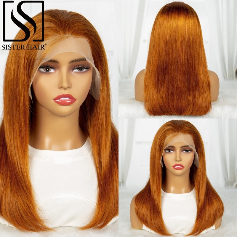 10-24 inches 250% Density Straight Ginger Orange Human Hair Wigs Bob Wigs 13x4 Transparent Lace Front Brazilian Remy Hair Wigs