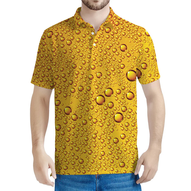Nieuw 3d Bedrukt Bier Poloshirt Voor Mannen Mode Festival Korte Mouwen Streetwear Revers T-Shirt Vrouwen Zomer Knoop Losse T-Shirts