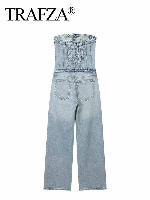 Trafza Frauen Overalls weibliche Streetwear Spiel anzüge neue schicke Jeans knopf mit Tube Top Vintage lässige rücken freie elastische Kraft