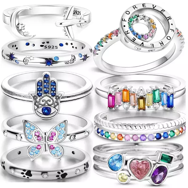 Nowe srebrne 925 pierścień wieżowych nieskończone serce stokrotka kwiat dla kobiet oryginalne srebro 925 pierścionki biżuteria marki prezent