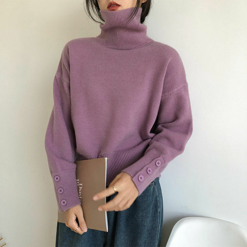 Maglioni dolcevita lavorati a maglia pullover donna Y2k Chic Button Design moda coreana 5 colori Retro elegante donna autunno inverno