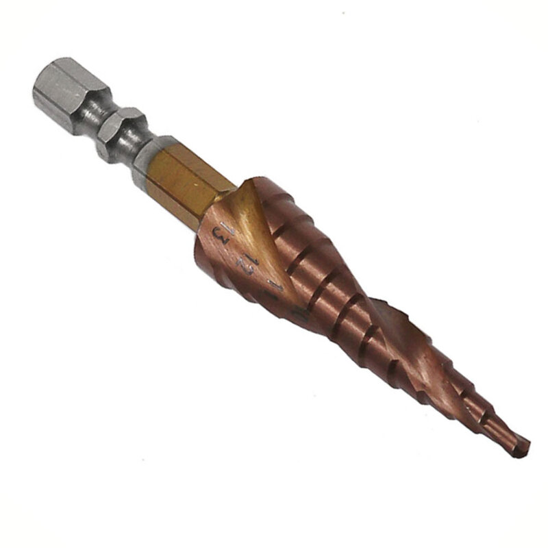 1pc Step Drill Bit Double-Edged Spiral Groove Ladder Drill 3-13mm 1/4 In Hex Shank Woodworking Bits HSS-Co M35 Cobalt Drill Bits