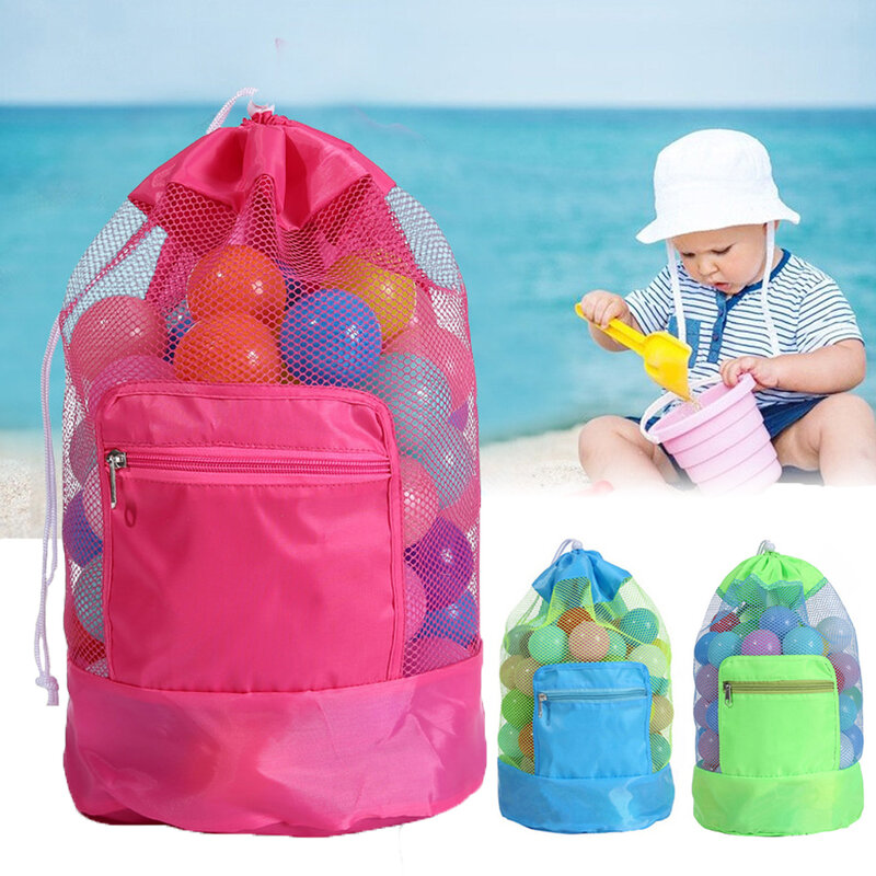 Bolsa de playa portátil para niños, bolsa de natación de malla plegable para juguetes de playa, cesta de almacenamiento para niños al aire libre, saco seco de natación