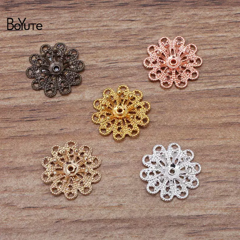 BoYuTe (100 Pieces/Lot) 16MM Metal Brass Stamping Filigree Flower Bead Caps Diy Handmade Jewelry Accessories