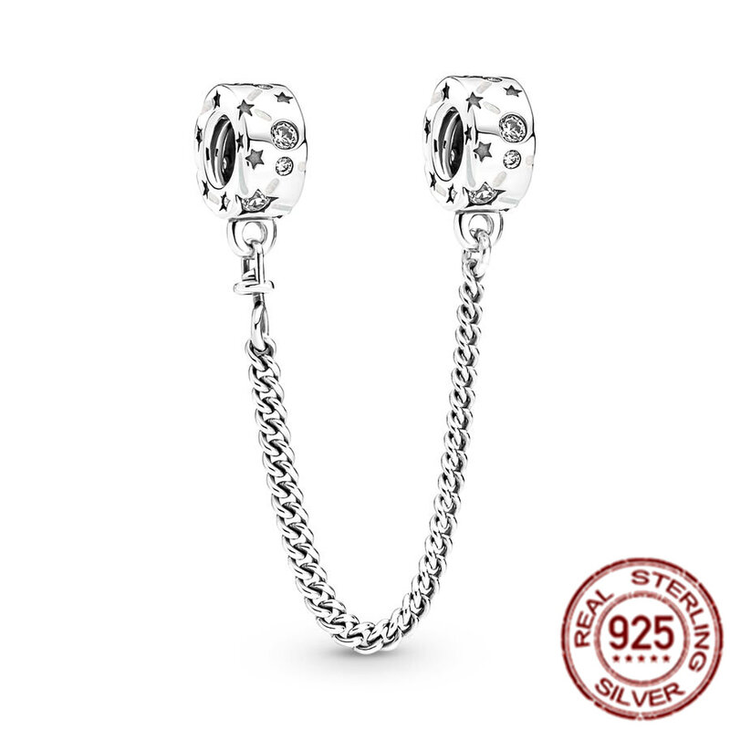925 srebrna bransoletka łańcuch bezpieczeństwa serce Charms drzewo rodzinne koraliki pasują do oryginalnej pandory łańcuch bezpieczeństwa kobiet biżuteria