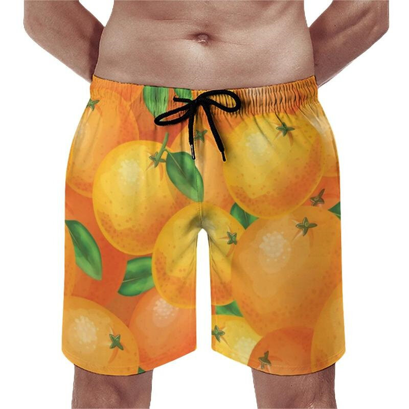 Пляжные шорты в стиле Харадзюку для мужчин и детей, модные забавные штаны с 3D тропическими фруктами и оранжевым принтом, летние шорты для плавания