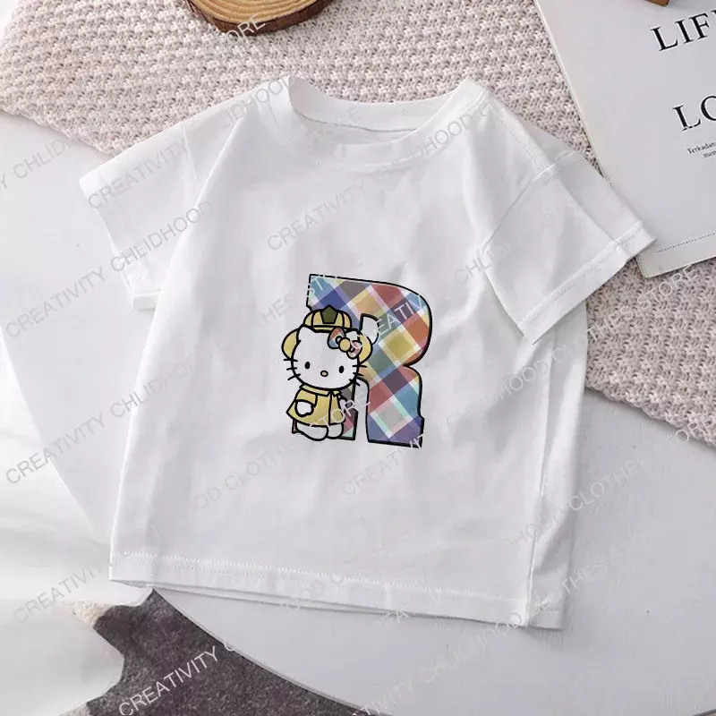 HelloKittile-T-Shirt Enfant Lettre A B C D... T-shirt Kawaii pour enfants, vêtements décontractés pour garçons et filles, dessins animés animés, vêtements en Y