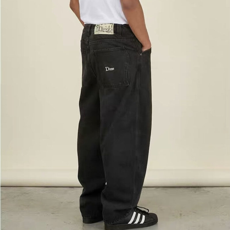 QWEEK Vintage Baggy Jeans Oversized Y2k Jorts Harajuku Korean Fashion Black Denim Pants Streetwear Szerokie nogawki Hafty Spodnie