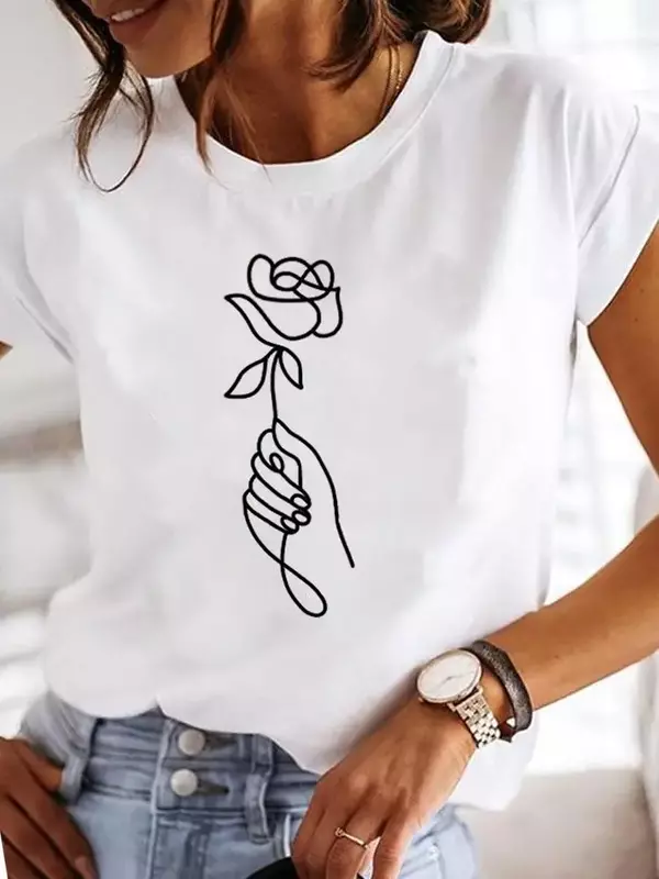 Женская Летняя Повседневная дышащая блузка Yzk с круглым вырезом и принтом Love, с короткими рукавами, красивая футболка для девочек, 2024