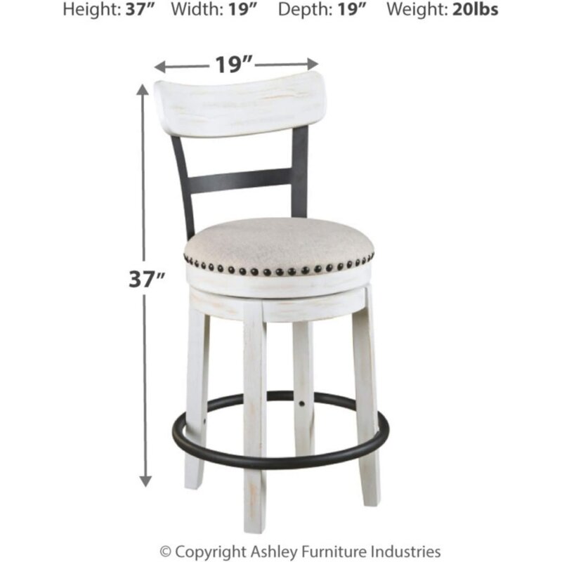 Valebauer-モダンな回転式カウンターの高さのバースツール、キッチン用の椅子、バースツール、ホワイトウォッシュ、リビングルームの椅子、家庭用スツール、24.5"