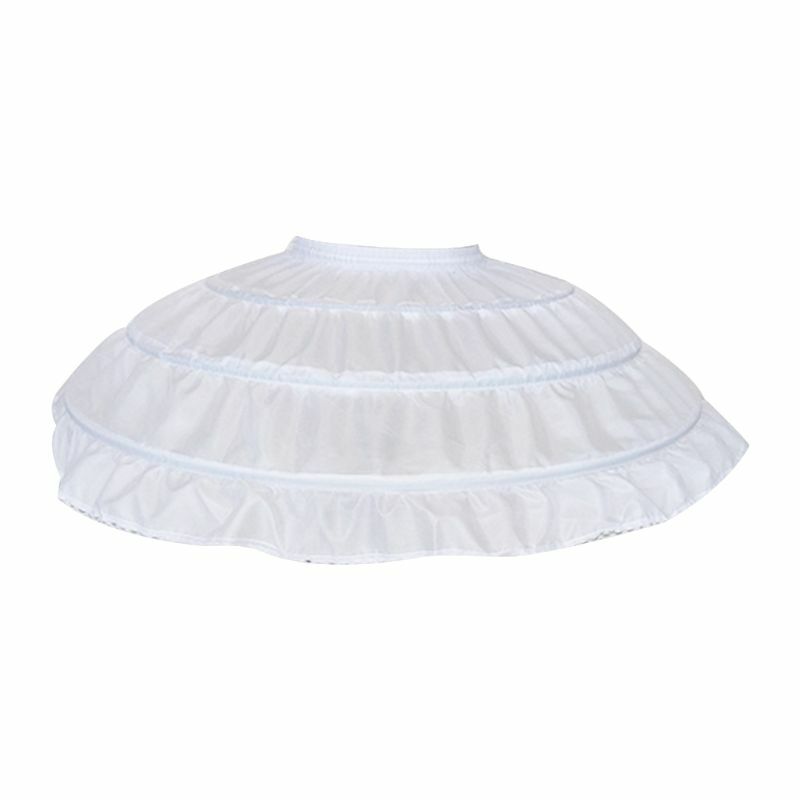 Children Girls 3 Steel Hoops White Petticoat Wedding Gown Dress Underskirt Elastic Waistband Drawstring A-Line Skirt Edge