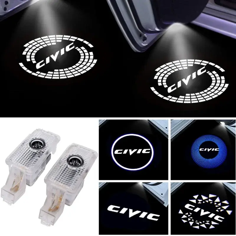 Carro LED Porta Bem-vindo Logo Luzes, Projetor de Cortesia, Ghost Shadow Lamp Acessórios, Honda Civic 4 Door Sedan 2006-2011, 2Pcs
