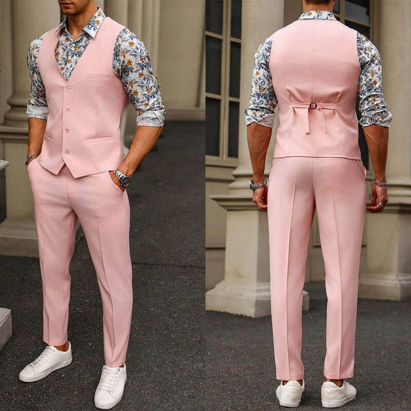 Smoking da sposa da uomo personalizzati rosa Beach Groom Wear Dinner Prom Party Long Vest Pants 2 pezzi