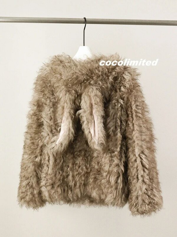 Women's Wool Woven Hooded Fur Coat