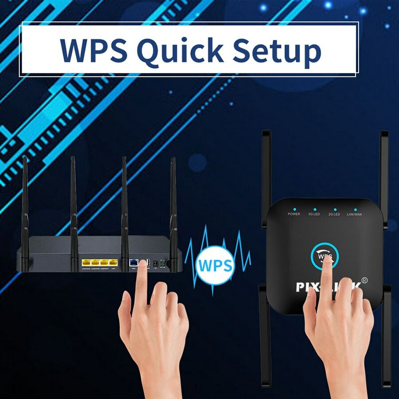 PIXLINK AC24 pengulang WiFi, penguat sinyal rumah 1200Mbps 2.4 & 5Ghz Dual Band nirkabel jarak jauh pengaturan cepat untuk penguat sinyal rumah