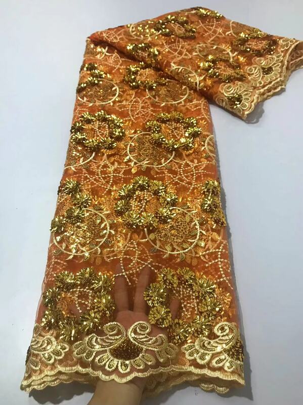 2024 5Yards ultimo tessuto di paillettes di Tulle con ricamo morbido ed elegante di alta qualità per abiti da festa muslimate