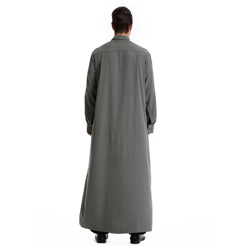 Blaue saudi arabische Männer Langarm Robe Knöpfe Kragen Jubba Thobe islamische Kleidung Ramadan lässig Gebet Abaya Maxi Kleid Muslim