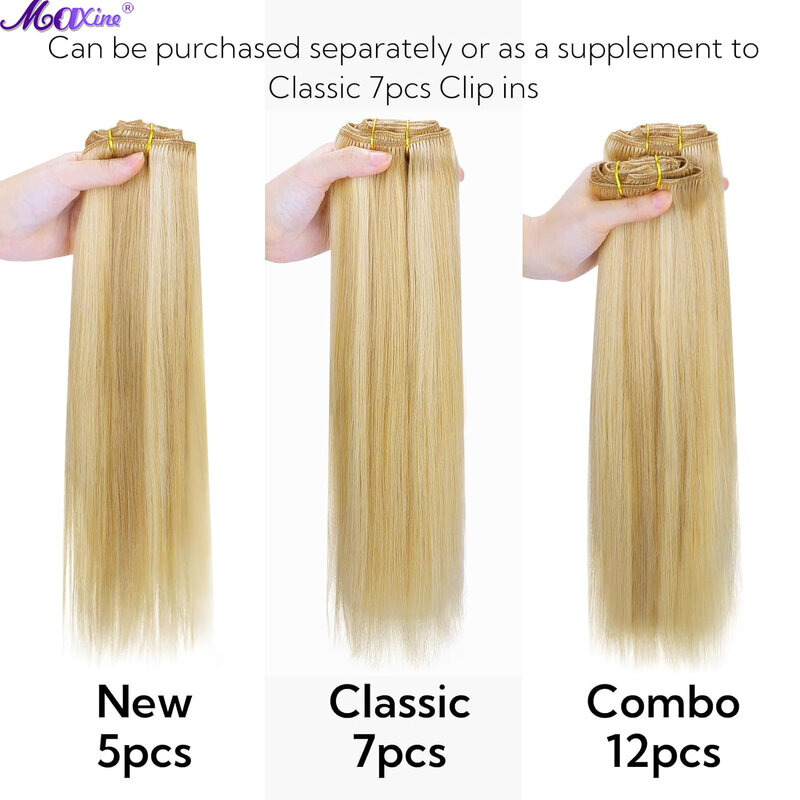 Clip in hair Extensions Light Blonde Highlighted Golden Blonde 5pcs Clip in Hair Extensions Real Human Hair Remy Hair Stright