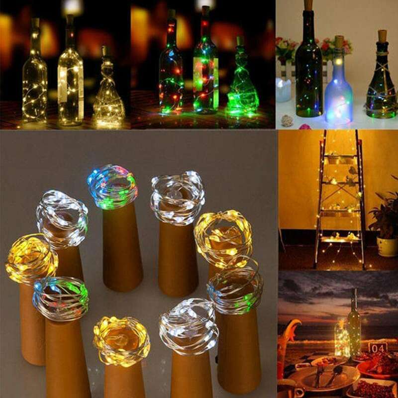 Guirnalda de luces LED de alambre de cobre, 1 piezas, 1M, 2M, tapón de botella para artesanía de vidrio, decoración de bodas y vacaciones de Navidad
