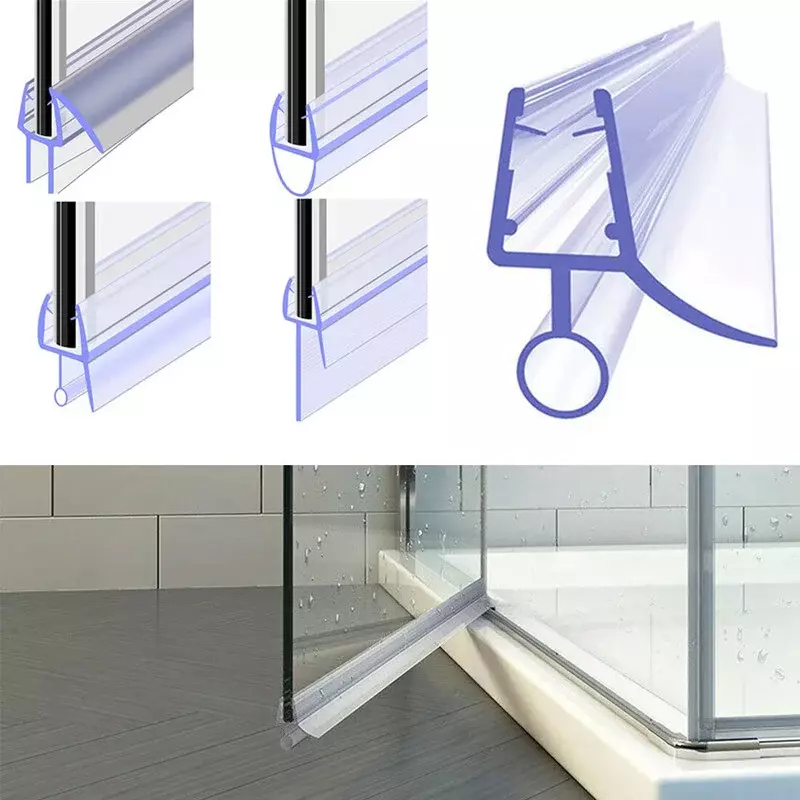 Tira de sellado de puerta de vidrio de goma de PVC, tapón de agua de 4 a 12mm, sin marco, para baño y ducha, 2 unidades