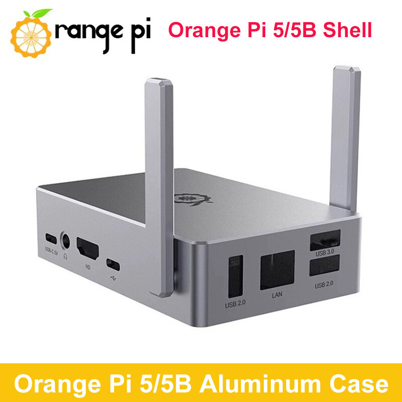 Pomarańczowa, Pi 5 ze stopu aluminiowa obudowa, pasywna obudowa chłodząca, opcjonalna antena do pomarańczowego Pi 5B