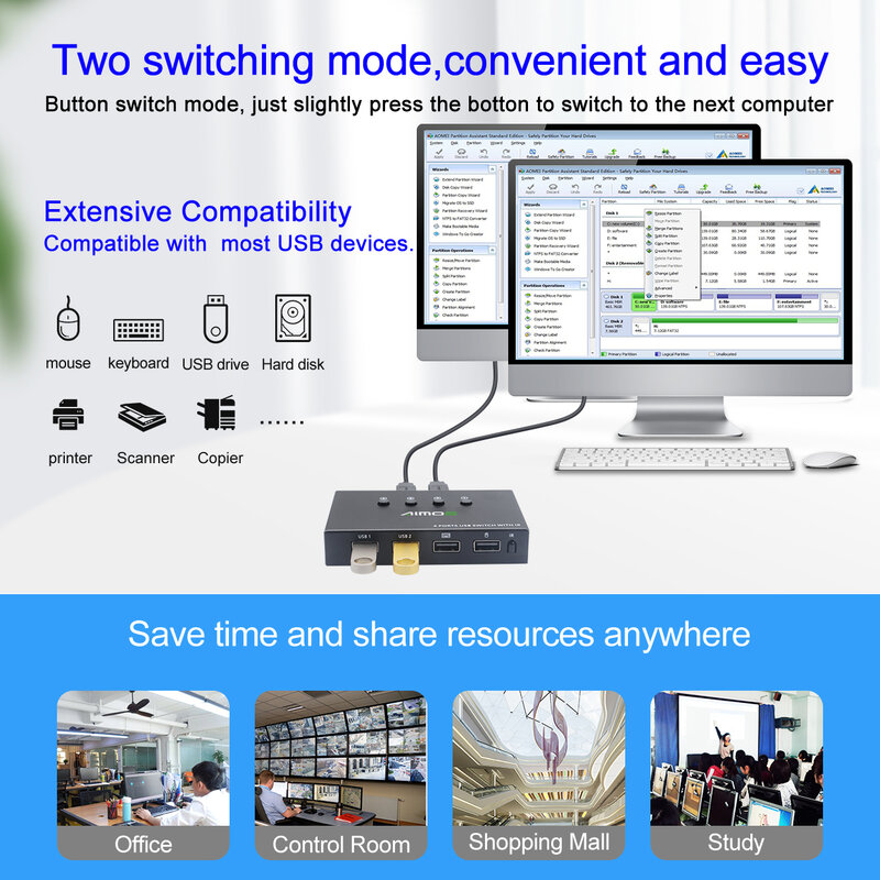USB KVM Switch Splitter Box 4 in 4 out 4 PCs Sharing 4 USB Devices 2.0 Switch Switcher For PC Computer Printer Keyboard Mouse