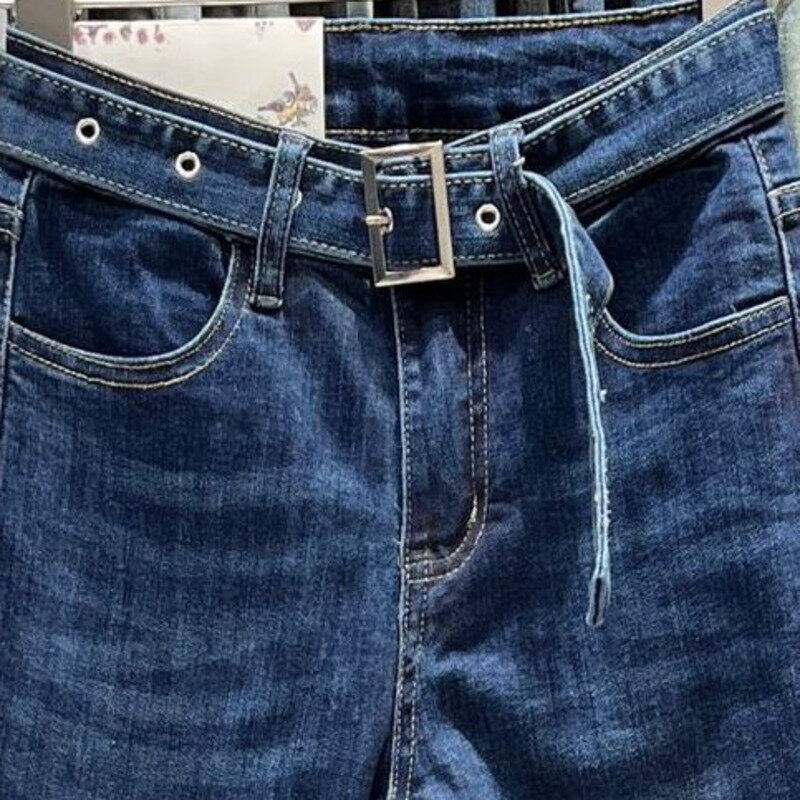 2024 autunno nuovo cinturino a vita alta stretto avvolgere pantaloni in Denim lavaggio dell'anca Slim Fit Micro corno pantaloni lunghi per le donne