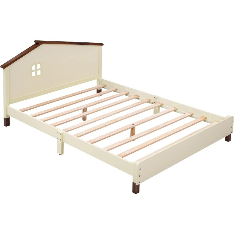 Nessuna molla della scatola necessaria struttura del letto per bambini struttura del letto con piattaforma in legno per bambini facile da montare (crema completa + basi e telai in noce