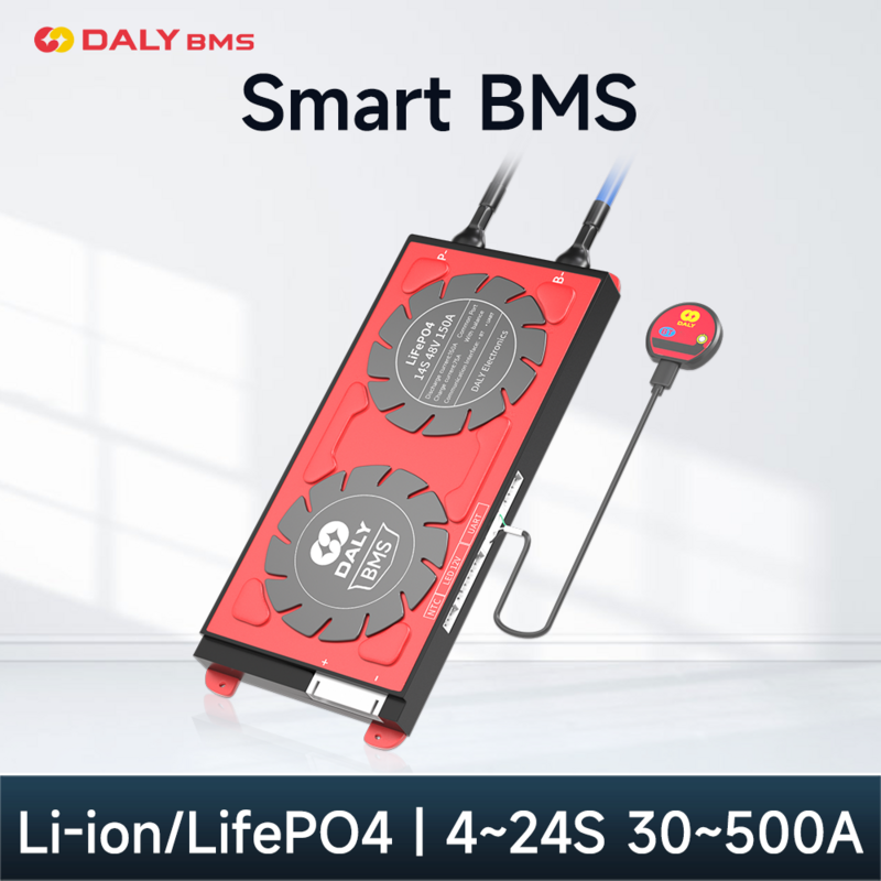 DALY Smart BMS LiFePo4 16S 48V 250A mit Lüfter, mit App zur Überwachung sichtbarer Daten, Bluetooth-Modul, UART-Kommunikation für die Verwaltung von 3,2-V-Lithiumbatterien