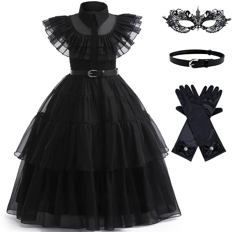Schwarze Hochzeit Rollenspiel neue Halloween Karneval Party schwarz Abendkleid Mädchen aushöhlen Tüll Prinzessin Kleid