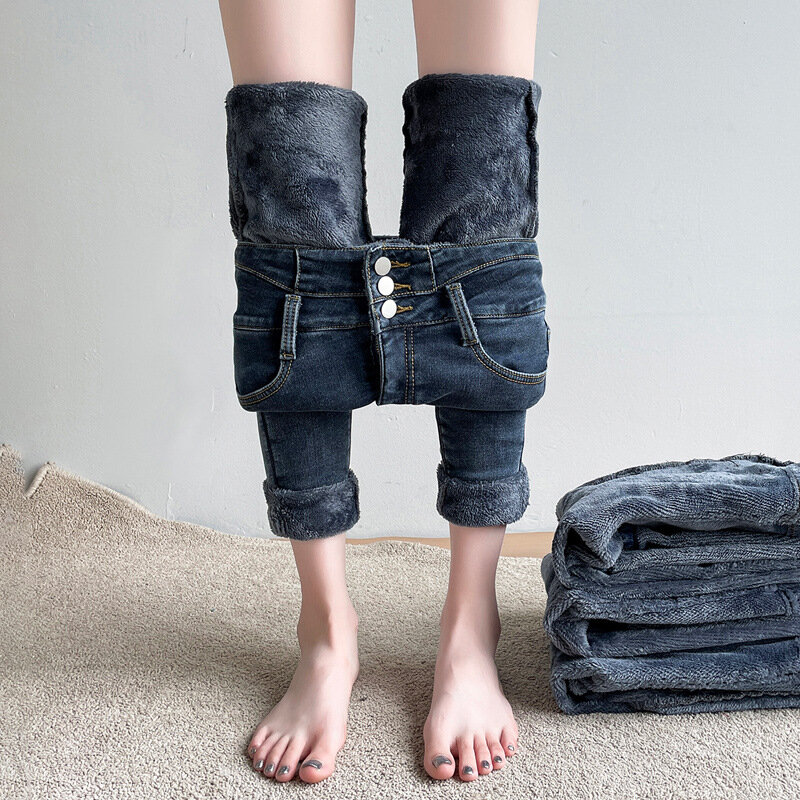 Warme Hosen für Frauen Harem Mutter Jeans hohe Taille Denim Streetwear koreanische Mode Herbst Winter Fleece Damen Jeans