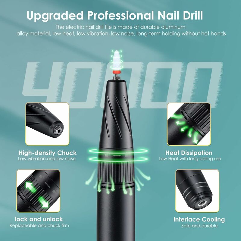 Professional Nail Drill Kit, Electric Nail File Efile Drill for Gel Acrylic Nails, JOEOEN Nail Grinding Machine with USB LED