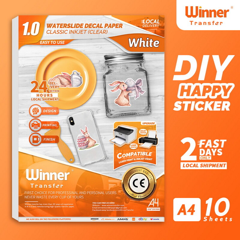WinnerTransfer สีขาว Happy สติกเกอร์สำหรับ Perabotan Piring โทรศัพท์ในครัวเรือนเครื่องเขียนสติกเกอร์ตกแต่งสำหรับแก้ว