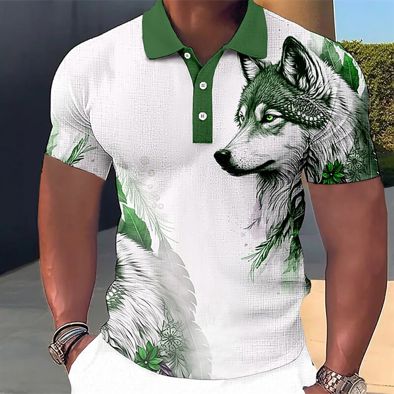 Мужская рубашка-поло с 3d-принтом волка и орел, летняя повседневная свободная рубашка-оверсайз с короткими рукавами