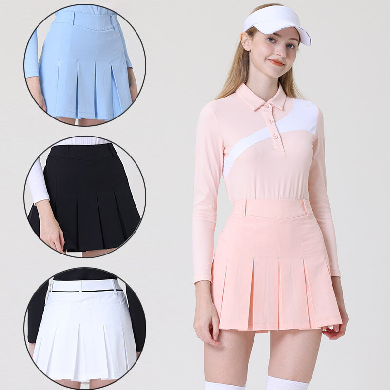 Azureway Ladies Golf Skirt Women Elastic Slim Skort Women Anti-light Pencil Culottes with Inner Short Korean Style Sports Skirt