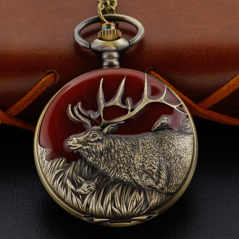 Orologio da tasca al quarzo goffrato 3D con renne antiche orologio da uomo Vintage con catena a catena orologio Hunter miglior regalo commemorativo
