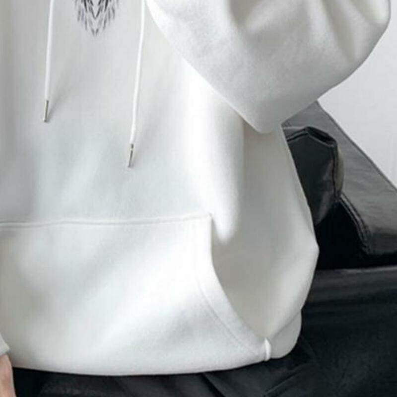 Men Hip Hop Style Sweatshirt Hooded Drawstring Long Sleeve Front Pocket Hoodie Wing Print Loose Fit Sport Pullover Tops