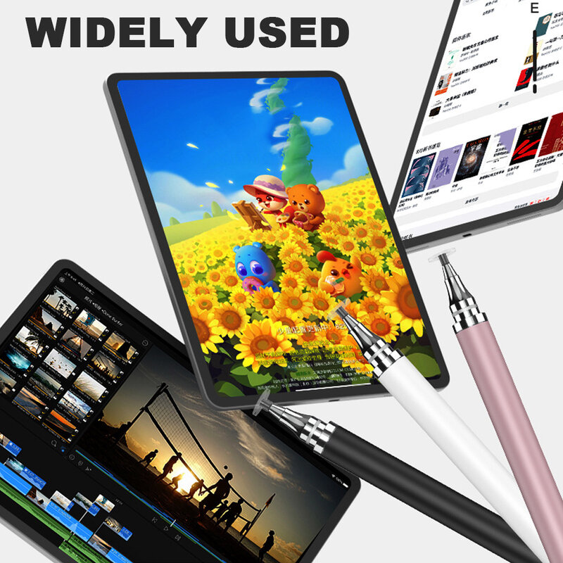 Pena Stylus Universal 2-in-1 untuk iPhone iPad Tablet, pensil sentuh kapasitif untuk ponsel Android Samsung layar menggambar pena sentuh