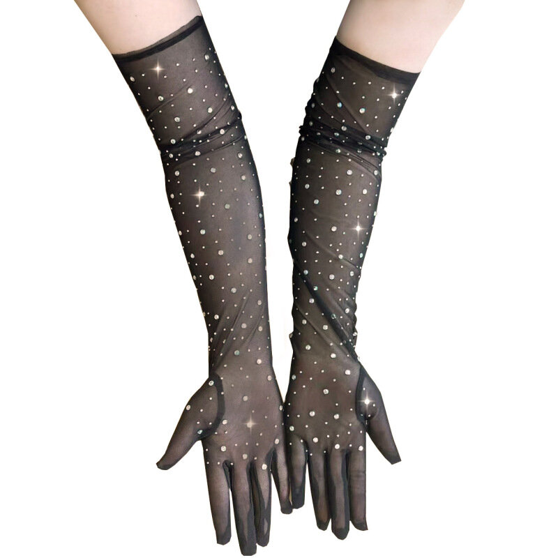 Сексуальные блестящие сверкающие тонкие эластичные кружевные Модные индивидуальные женские длинные сетчатые перчатки