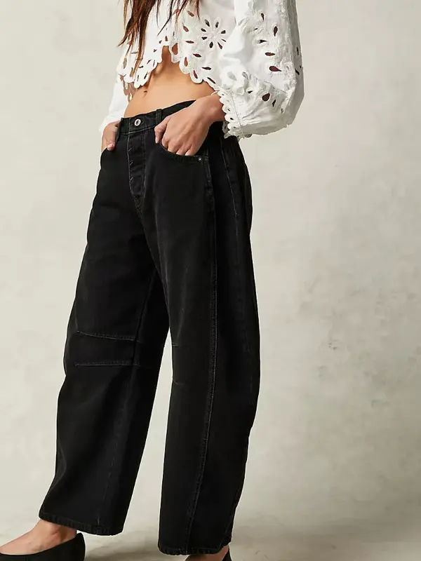 Nowe jeansy damskie Retro modne luźne spodnie z szerokimi nogawkami Y2k proste spodnie luźny dżins na co dzień sprane dżinsy Harajuku Streetwear2024