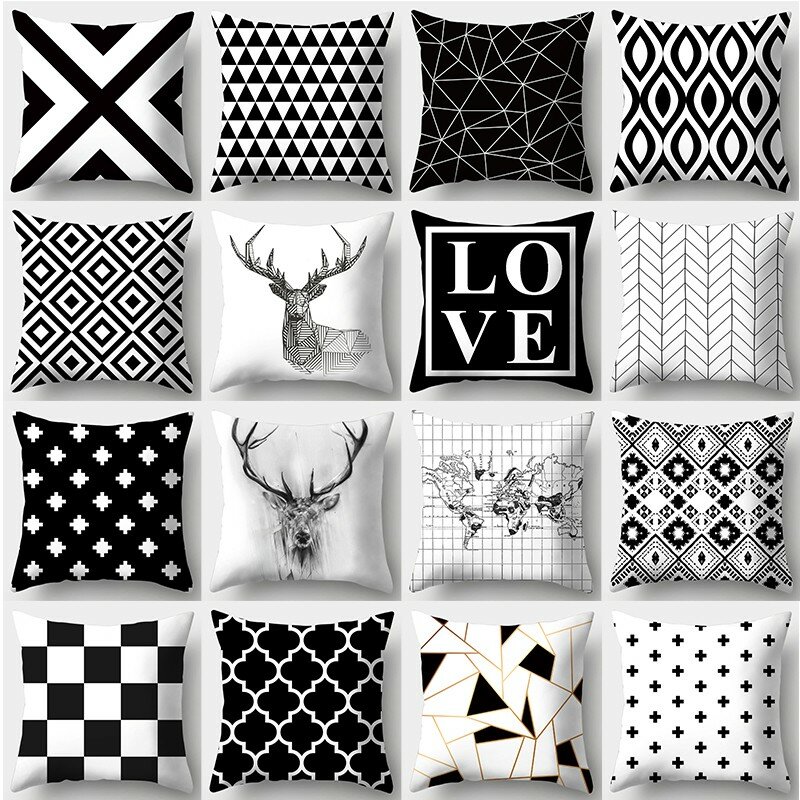 Home Decoration Black and White Series Printed Pillowcase Square Sofa Pillowcase Simple Cushion Cover