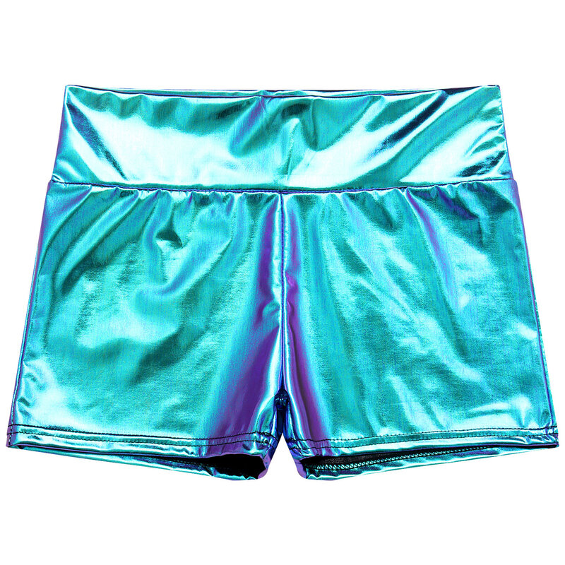 Womens Pole Dance Shorts Metallic Shiny Patent Leather Hot Shorts Adult Workout High Waist Shorts Pants Rave Party Club Bottoms