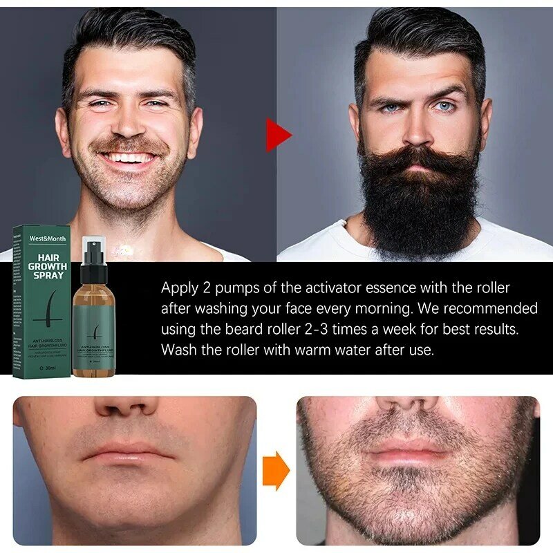 100% Natural Growth Oil 30ml Beard Growth Kit Men Beard Growth Essence Nourishing Enhancer Beard Oil Spray Men Care