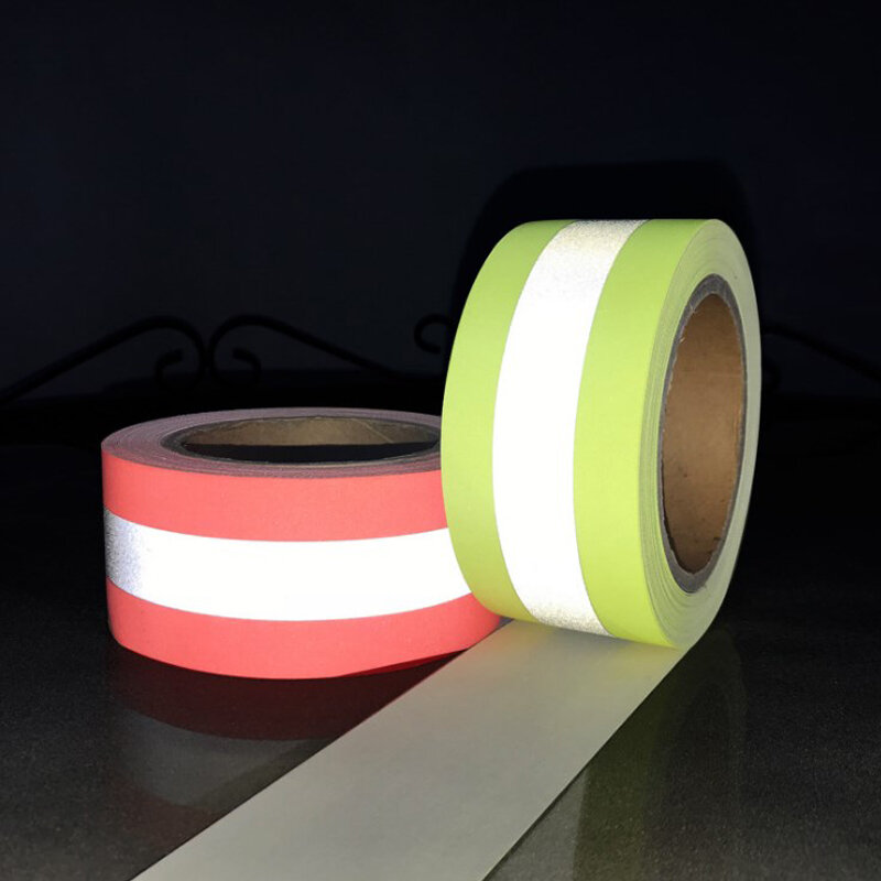 Fluorescentie Geel & Fluorescentie Rood Reflecterend Vlamvertragend Stof Materiaal Naaien Op Tape