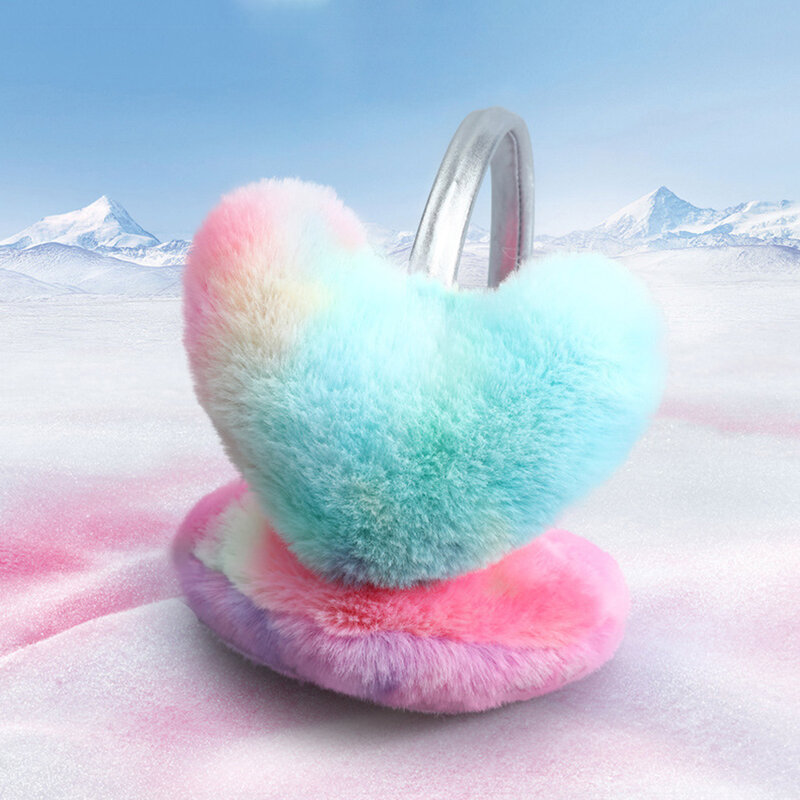 Плюшевые наушники в форме сердца градиентного цвета, женские наушники, разноцветные зимние наушники, элегантные наушники